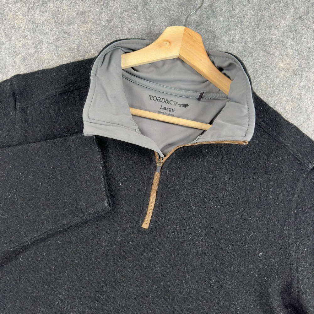 Toad & Co Kennicott 1/4 Zip Sweater Mens Large Black Wool Blend‎ Mock Neck